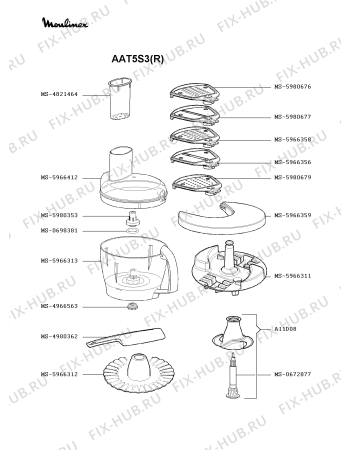 Взрыв-схема кухонного комбайна Moulinex AAT5S3(R) - Схема узла 0P000385.2P2