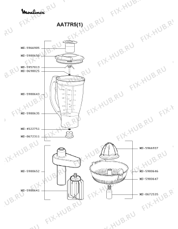 Взрыв-схема кухонного комбайна Moulinex AAT7R5(1) - Схема узла OP000229.2P2