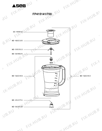 Взрыв-схема кухонного комбайна Seb FP415141/700 - Схема узла HP003454.1P3