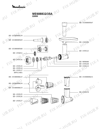 Взрыв-схема мясорубки Moulinex ME688832/35A - Схема узла RP005665.5P2