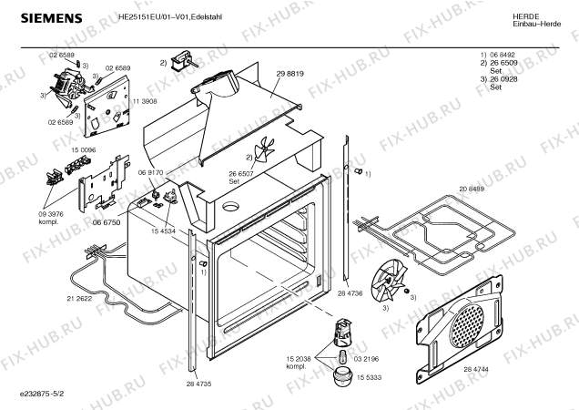 Взрыв-схема плиты (духовки) Siemens HE25151EU - Схема узла 02
