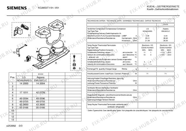 Взрыв-схема холодильника Siemens KG36S3T1 - Схема узла 03