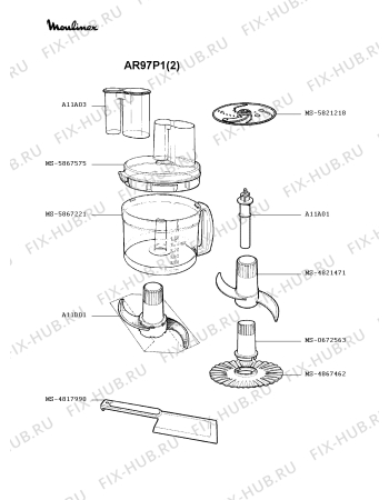 Взрыв-схема кухонного комбайна Moulinex AR97P1(2) - Схема узла TP000593.3P4