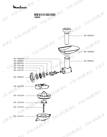 Взрыв-схема мясорубки Moulinex ME41313E/350 - Схема узла QP003422.6P2