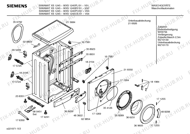 Схема №1 WXS1245BY SIEMENS SIWAMAT XS1245 с изображением Таблица программ для стиральной машины Siemens 00582623