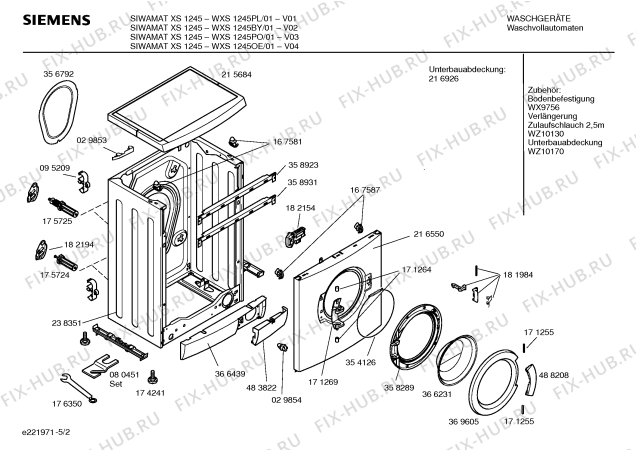 Схема №1 WXS1245PL SIEMENS SIWAMAT XS1245 с изображением Инструкция по установке и эксплуатации для стиралки Siemens 00582612