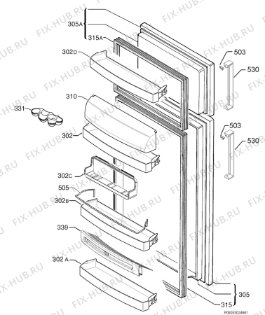 Взрыв-схема холодильника Rex Electrolux FQ450XA+ - Схема узла Door 003