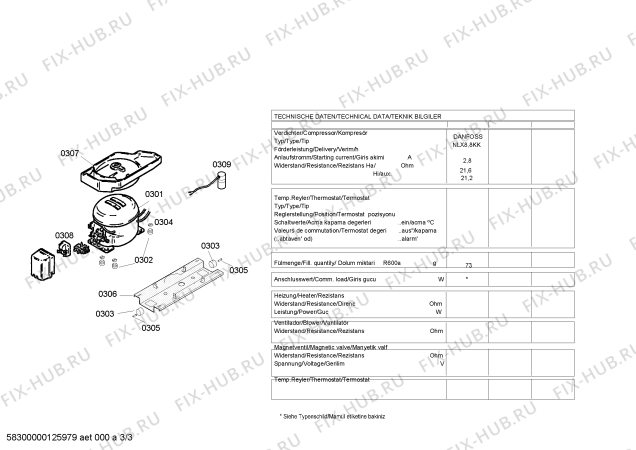 Взрыв-схема холодильника Bosch KDV33X10 - Схема узла 03