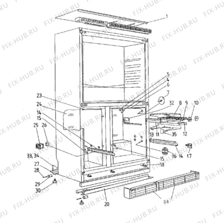 Взрыв-схема холодильника Zanussi ZFC177/3T - Схема узла Cabinet + furniture (extra)
