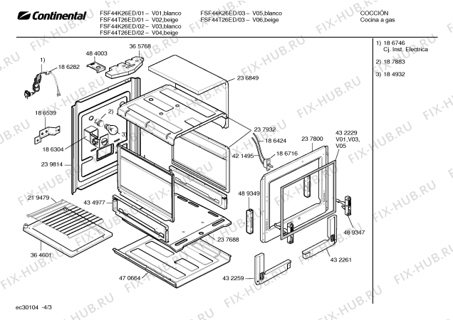 Взрыв-схема плиты (духовки) Continental FSF44T26ED EVIDENCE I - Схема узла 03