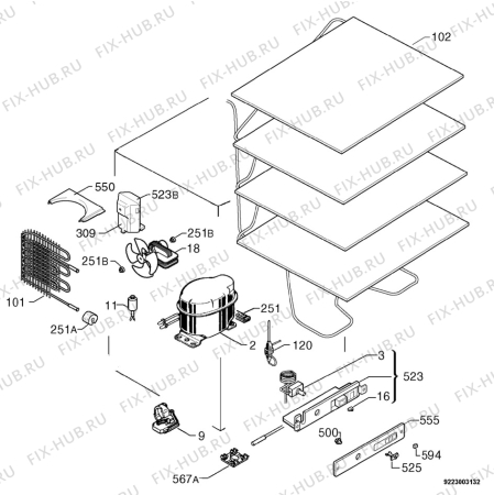 Взрыв-схема холодильника Electrolux EUP1371 - Схема узла Cooling system 017