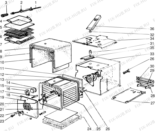 Взрыв-схема плиты (духовки) Indesit F4806ELMUK (F008986) - Схема узла