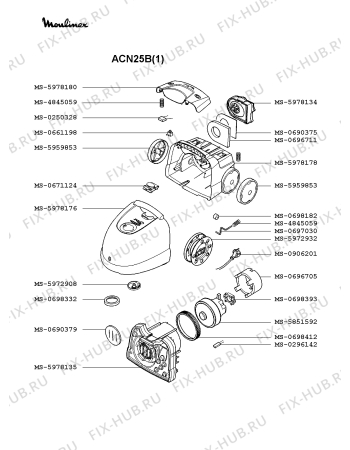 Взрыв-схема пылесоса Moulinex ACN25B(1) - Схема узла NP002237.9P2