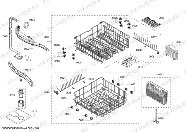 Взрыв-схема посудомоечной машины Bosch SHE55RF5UC Silence Plus 46dBA - Схема узла 06