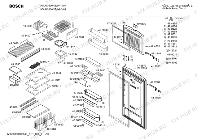 Схема №2 KSU40631NE с изображением Дверь для холодильной камеры Bosch 00473642