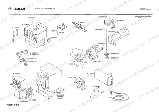 Взрыв-схема микроволновой печи Bosch 0750491046 MG810 - Схема узла 03
