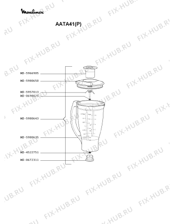 Взрыв-схема кухонного комбайна Moulinex AATA41(P) - Схема узла GP000361.6P2