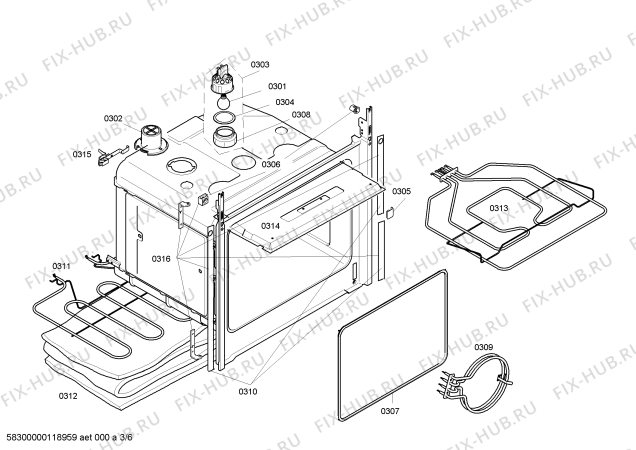 Взрыв-схема плиты (духовки) Bosch HBN53L551 - Схема узла 03