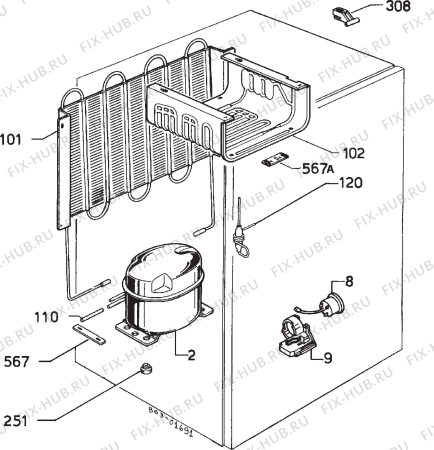Взрыв-схема холодильника Electrolux RS140L - Схема узла Cooling system 017