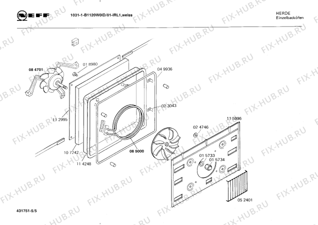 Взрыв-схема плиты (духовки) Neff B1120W0ID 10311 - Схема узла 05