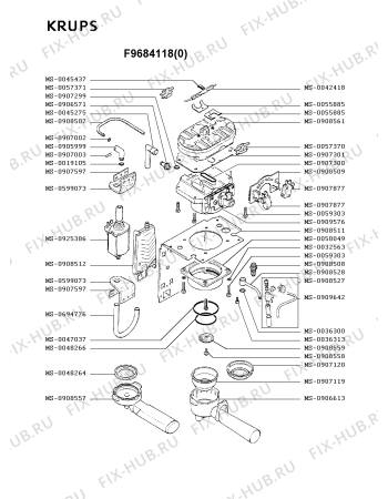 Взрыв-схема кофеварки (кофемашины) Krups F9684118(0) - Схема узла 1P001861.3P2