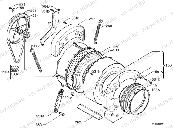 Взрыв-схема стиральной машины Electrolux EW970W - Схема узла Functional parts 267