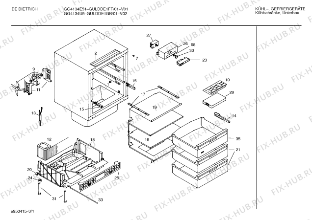 Схема №1 GULDDE1GB De Dietrich GG 4134 U5 с изображением Емкость для холодильной камеры Bosch 00233126