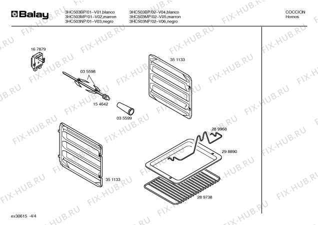 Взрыв-схема плиты (духовки) Balay 3HC503NP - Схема узла 04