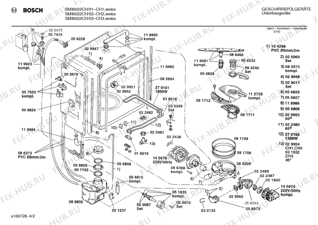 Взрыв-схема посудомоечной машины Bosch SMI6022CH SMI6022 - Схема узла 02