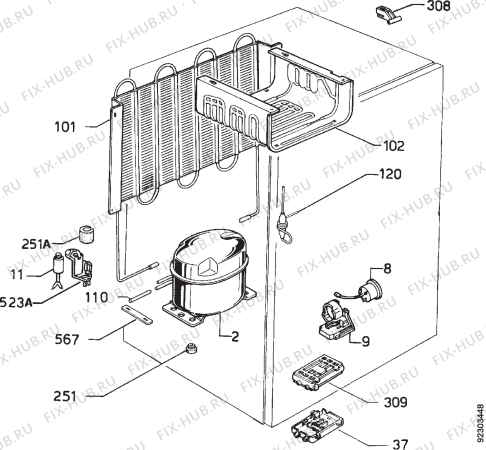 Взрыв-схема холодильника Zanussi ZC140T - Схема узла Cooling system 017