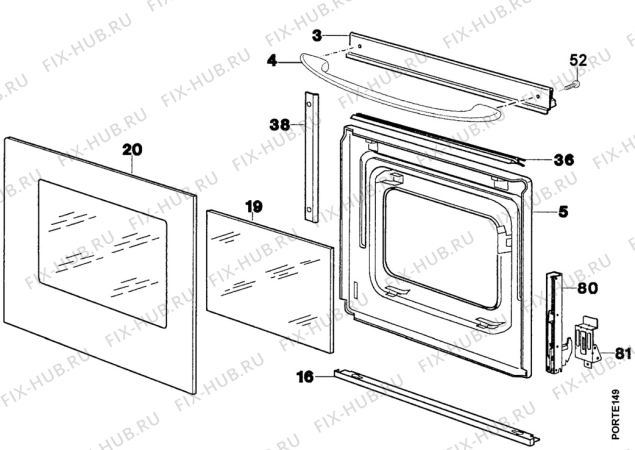 Взрыв-схема плиты (духовки) Electrolux EK5124/1 - Схема узла Door 003