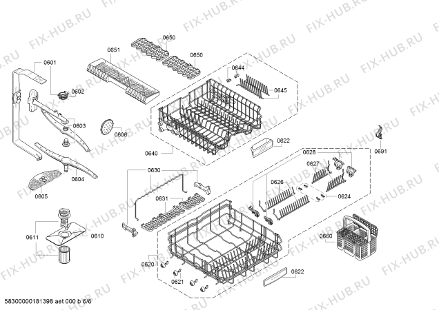 Взрыв-схема посудомоечной машины Siemens SN58R560DE, Extraklasse, Made in Germany - Схема узла 06