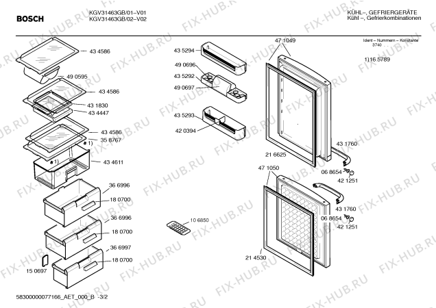 Взрыв-схема холодильника Bosch KGV31463GB - Схема узла 02