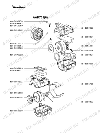 Взрыв-схема пылесоса Moulinex AAK731(0) - Схема узла 5P002383.7P2