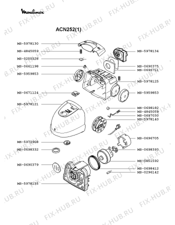 Взрыв-схема пылесоса Moulinex ACN252(1) - Схема узла UP002235.0P2