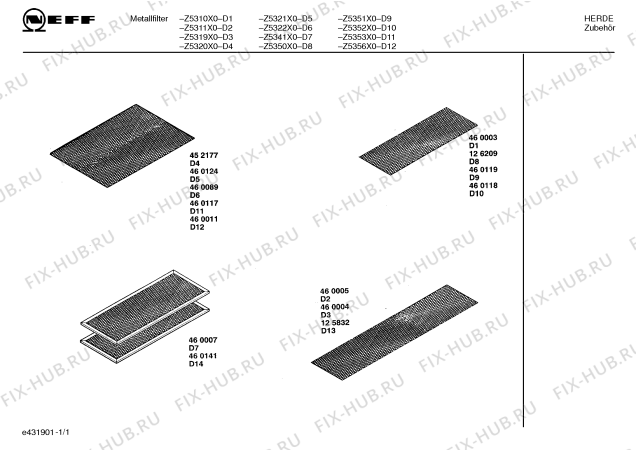 Схема №1 Z5350X0 с изображением Металлический жироулавливающий фильтр для электровытяжки Bosch 00126209