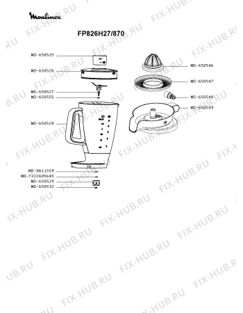 Взрыв-схема кухонного комбайна Moulinex FP826H27/870 - Схема узла ZP005385.5P3