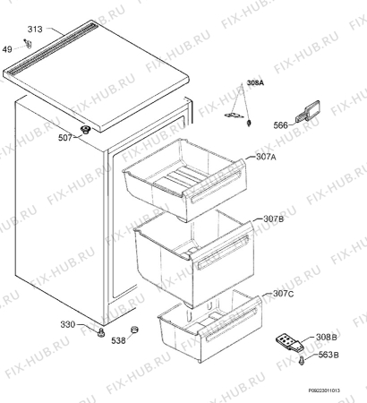 Взрыв-схема холодильника Electrolux TG091 10 - Схема узла Housing 001