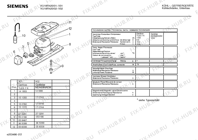 Взрыв-схема холодильника Siemens KU18R420 - Схема узла 02