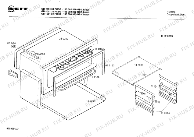 Взрыв-схема плиты (духовки) Neff 195302538 GB-1051.31PCSG - Схема узла 07