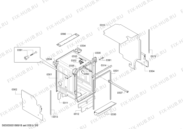Схема №1 DRV4303 с изображением Передняя панель для посудомойки Bosch 00742391