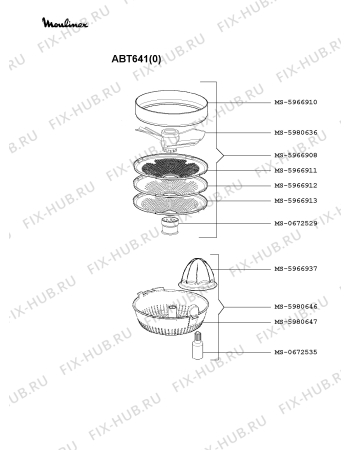 Взрыв-схема кухонного комбайна Moulinex ABT641(0) - Схема узла 0P000457.2P2