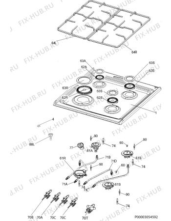 Взрыв-схема плиты (духовки) Electrolux EKG954100W - Схема узла Hob