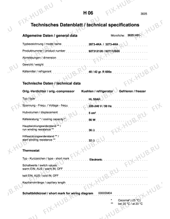 Взрыв-схема холодильника Aeg 3273-4KA - Схема узла Technical features