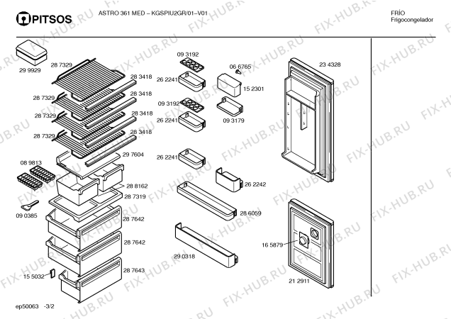 Взрыв-схема холодильника Pitsos KGSPIU2GR ASTRO 361 MED - Схема узла 02