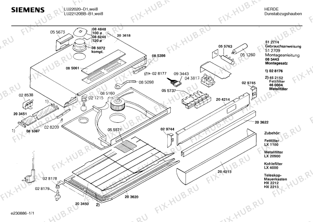 Схема №1 LU22020 с изображением Панель для вытяжки Siemens 00204214