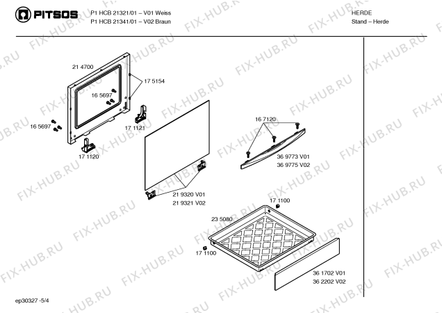 Взрыв-схема плиты (духовки) Pitsos P1HCB21341 - Схема узла 04