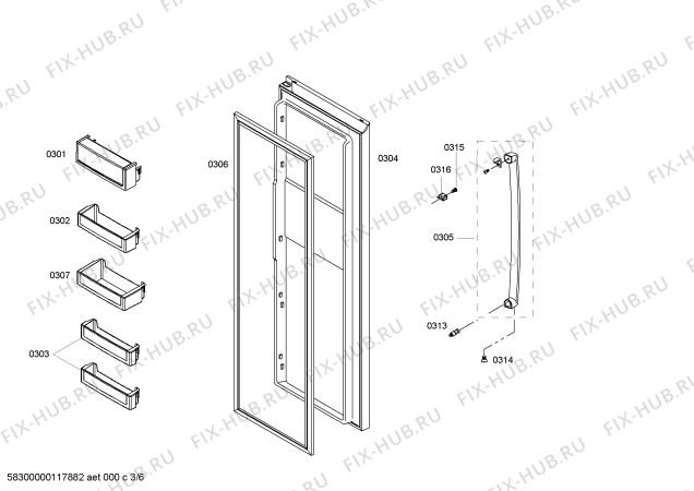 Схема №2 B20CS80SNW Side by side с изображением Ручка двери для холодильной камеры Bosch 00664373
