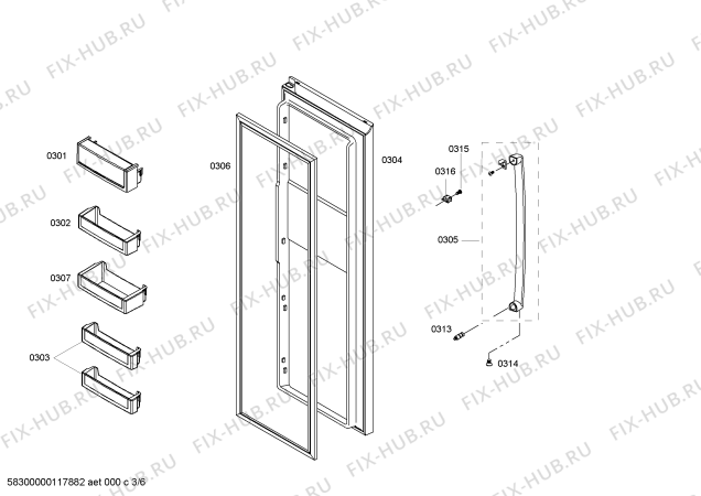 Схема №2 S20CS80SNS с изображением Крышка для холодильной камеры Siemens 00609382