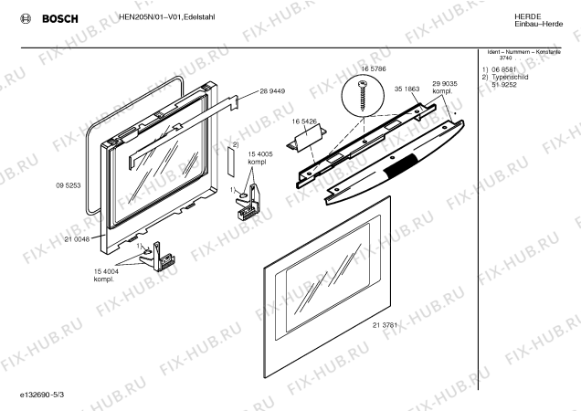 Схема №1 HEN205R с изображением Ручка управления духовкой для электропечи Bosch 00167347